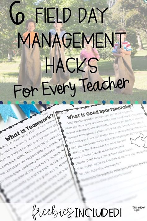 Are you planning field day games for your upper elementary school students? Don't forget to help students understand perseverance and other team building skills with these easy to implement teacher hacks. One easy hack-have your students wear the same shirt color to keep track of your students! These ideas are perfect for classroom community building and end of year writing activities, too. Field Day Classroom Activities, Field Day Elementary School, Elementary Field Day Games, Field Day Activities, Field Day Games, Good Teamwork, Reflection Activities, Classroom Management Plan, Building Classroom Community