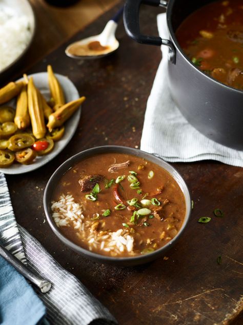 Classic Cajun Beef Gumbo Beef Gumbo Recipe, Gumbo Recipe Crockpot, Cajun Beef, Gumbo Crockpot, Cajun And Creole Recipes, Cajun Gumbo, Pickled Okra, Louisiana Cajun, Cajun Creole Recipes