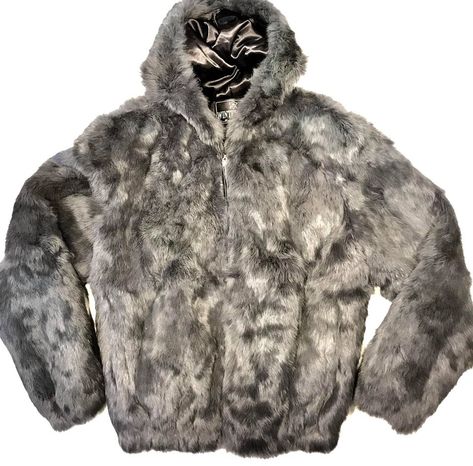 Winter Fur Gray Rabbit Bomber Fur Coat Material: RabbitStyle: Fur CoatColor: Gray Gray Rabbit, Long Sleeve Backless Dress, Arte Grunge, Black Rabbit, Fur Hood Jacket, Swaggy Outfits, Fur Hood, Rabbit Fur, 2000s Fashion