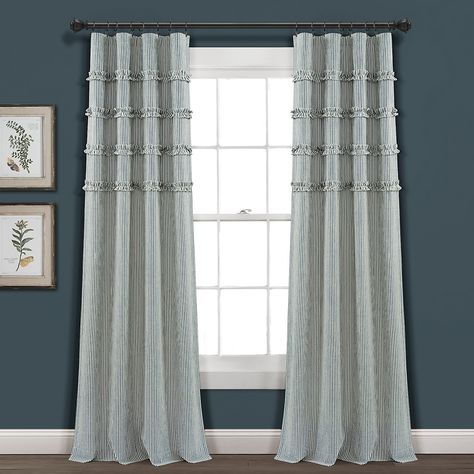 Denim Curtains, Farmhouse Style Curtains, Light Blocking Curtains, Balkon Design, Curtain Styles, Striped Curtains, Farmhouse Curtains, Lush Decor, Grey Panels