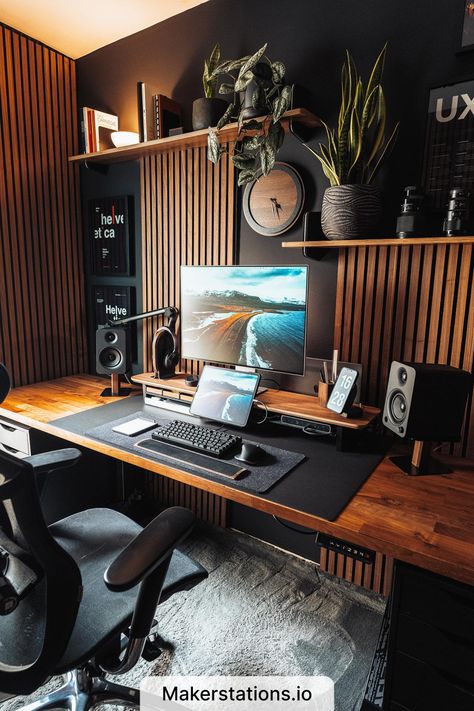 WFH Desk Setup Standing Desk Setup, Modern Home Offices, Home Studio Setup, Small Home Offices, Computer Room, Gaming Room Setup, School Room, Hus Inspiration, Game Room Design