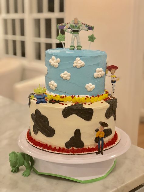 Toy story cake with buttercream Toy Story Cake Without Fondant, Toy Story Cake No Fondant, Toy Story Birthday Cake Buttercream, You Story Cake, Toy Story Buttercream Cake, Diy Toy Story Cake, Toy Story Baby Shower Cake, Toy Story Sheet Cake, Simple Toy Story Cake