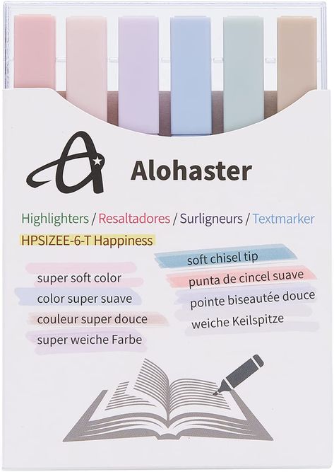 Amazon.com : Alohaster HPSIZEE Aesthetic Cute Highlighters Mild Assorted Colors With Soft Chisel Tip, No Bleed Dry Fast Easy to Hold, for Journal Bible Planner Notes School Office Supplies, 6 Pack - Happiness : Office Products Cute Highlighters, Bible Planner, Notes School, Classroom Wishlist, Highlighter Brands, Pastel Highlighter, School Must Haves, Planner Notes, College Notes