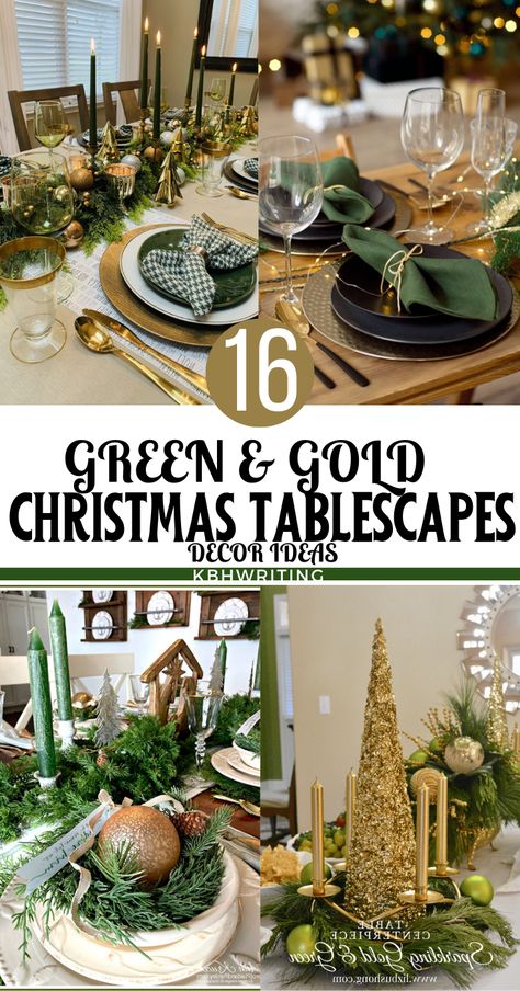 Gold Christmas Tablescapes, Green And Gold Christmas Table, Christmas Dining Setting, Gold Christmas Table, Green Gold Christmas, Green And Gold Christmas, Christmas Table Runner Pattern, Gold Table Setting, Christmas Table Toppers