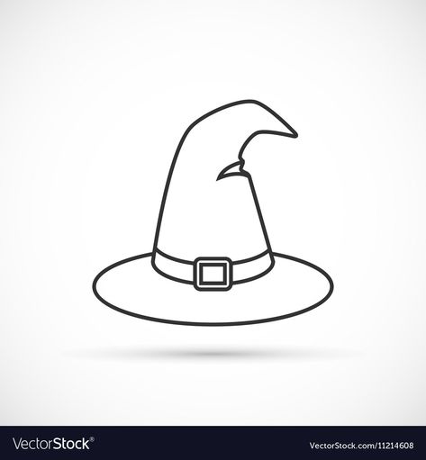 Simple Witch Hat Drawing, Witch Hat Drawing Easy, Witch Hat Coloring Page, Witch Hat Outline, Which Hat Drawing, Witches Hat Drawing, Witch Hat Cartoon, Witches Hat Doodle, Witch Hat Drawing