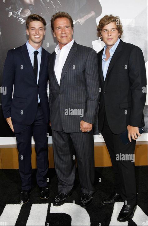 Arnold Schwarzenegger with his sons Patrick Schwarzenegger & Christopher Schwarzenegger Christopher Schwarzenegger, Patrick Schwarzenegger, Like Father Like Son, Vintage Stars, Arnold Schwarzenegger, Suit Jacket, Stars