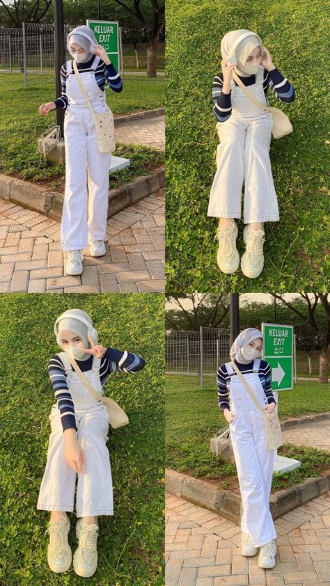 Outfit Baju Kodok, Jumpsuit Outfit Hijab Style, Ootd Jumpsuit Hijab, Jumpsuit Hijab Outfit, Outfit Study Tour, Outfit Tour, Jumpsuit Hijab, Jumpsuit Ootd, Ootd Jumpsuit