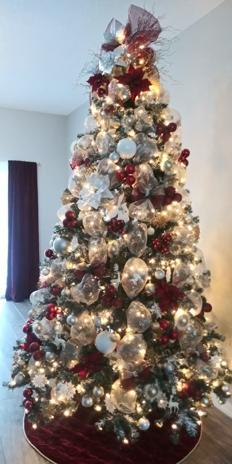 Gorgeous 9" Burgundy, white, silver and champagne christmas tree Burgundy Gold And White Christmas Tree, White Gold Burgundy Christmas Tree, Christmas Tree Champagne And Red, Burgundy Silver Christmas Tree, Red Champagne Christmas Tree, Silver White And Red Christmas Tree, Burgundy And Silver Christmas Decor, Wine And Gold Christmas Tree, White And Burgundy Christmas Tree