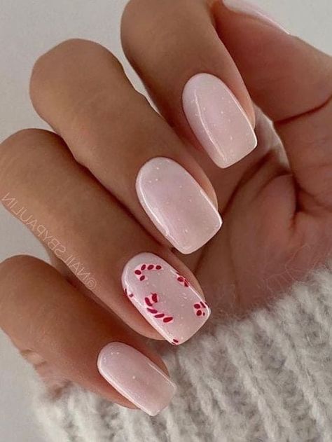 Nail Art Noel, Candy Cane Nails, Бисер Twin, Milky Nails, Cute Christmas Nails, Christmas Nails Easy, Christmas Gel Nails, Simple Gel Nails, Nail Candy