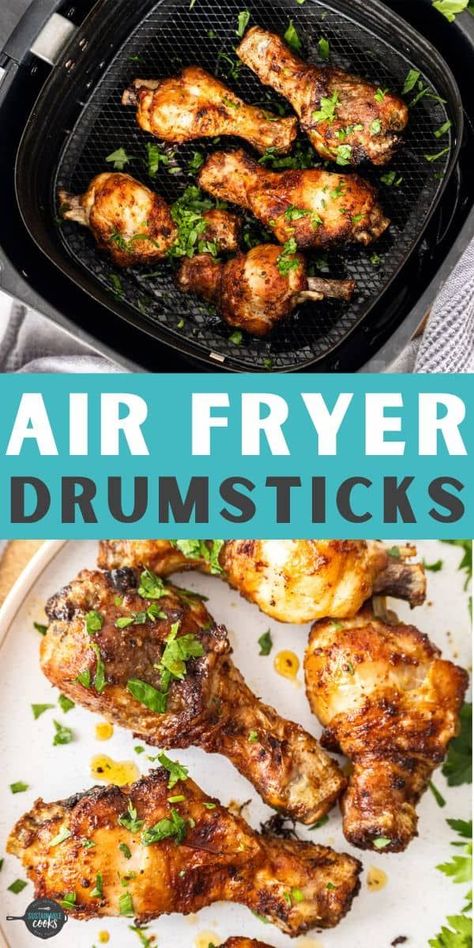 This recipe for Air Fryer Chicken Drumsticks transforms humble drumsticks into fabulously tender chicken with a good sweet, savory, and smoky marinade. It’s going to be a favorite! Airfry Chicken Legs Recipe, Air Fryer Drumsticks, Air Fryer Chicken Drumsticks, Fried Chicken Drumsticks, Meat Entrees, Fry Food, Wings Recipes, Drumsticks Recipe, Fried Chicken Legs