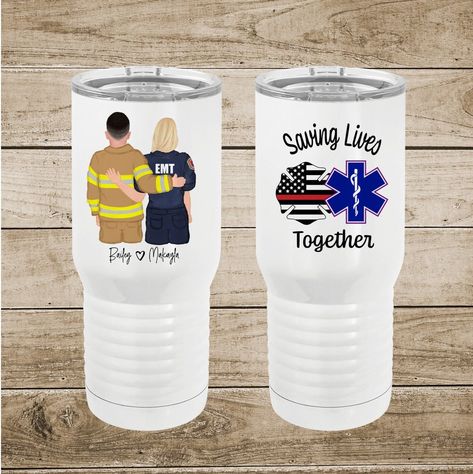 Are you looking for paramedic EMT gifts -- maybe a Valentines Day Gift for him or gift for her? Our paramedic tumbler makes a great boyfriend gift or gift for a firefighter wife. Celebrate this great combination with a personalized firefighter tumbler / paramedic EMT tumbler. These also make great personalized gifts for your family and friends. Each listing is for ONE tumbler. The listing photo shows the FRONT & BACK of ONE tumbler. Click here to view our shop of personalized gifts: https:// Firefighter Gifts For Boyfriend, Paramedic Wedding, Paramedic Tumbler, Emt Gifts, Great Boyfriend, Making Tumblers, Firefighter Life, Emt Shirts, Personalized Gifts For Nurses