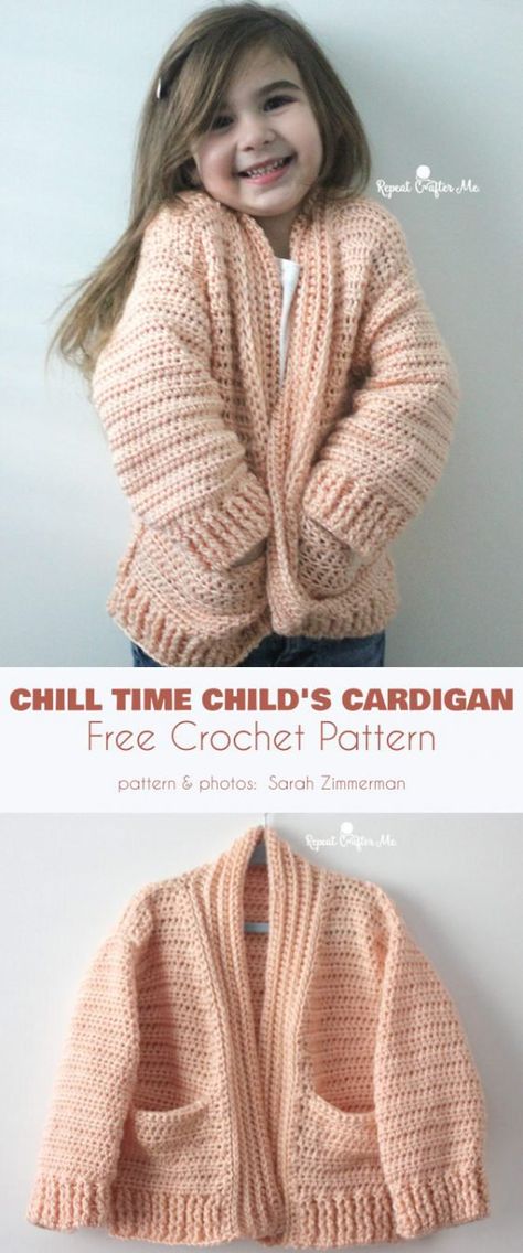 Chill Time Child's Cardigan Free Crochet Pattern Crochet 5t Sweater, Crochet Girl Sweater Free Pattern, Childs Crochet Cardigan Pattern, Crochet Sweater Pattern For Kids, Crochet Sweater Pattern Free Kids, How To Crochet Sweater Sleeves, Crochet Sweaters For Kids, Child Cardigan Crochet Pattern Free, 2t Crochet Cardigan Pattern Free