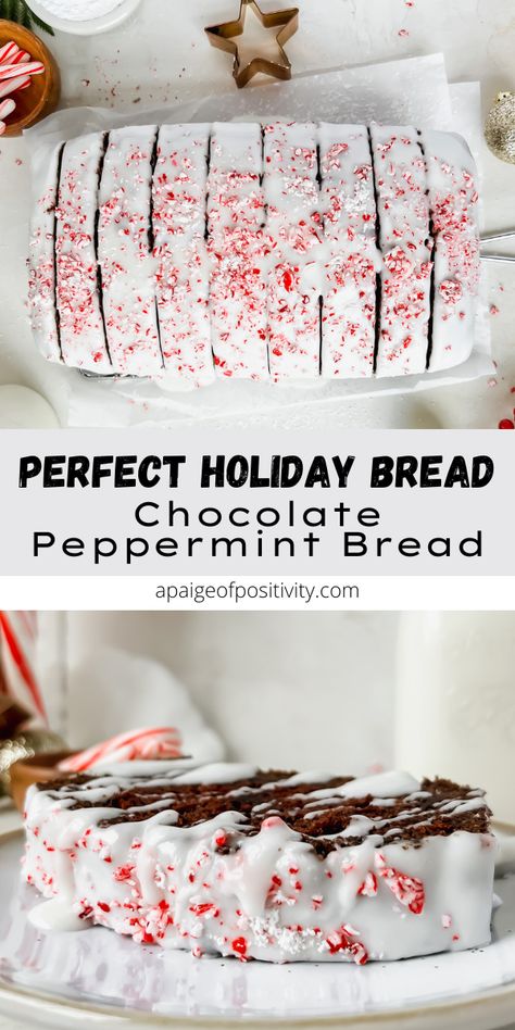 Christmas Loaf Bread Recipes, Christmas Dessert Bread Recipes, Christmas Baking Peppermint, Peppermint Bread Recipes, Chocolate Peppermint Recipes, Peppermint Baking Recipes, Christmas Dessert Bread, Christmas Goodie Ideas, Old Fashion Christmas Desserts