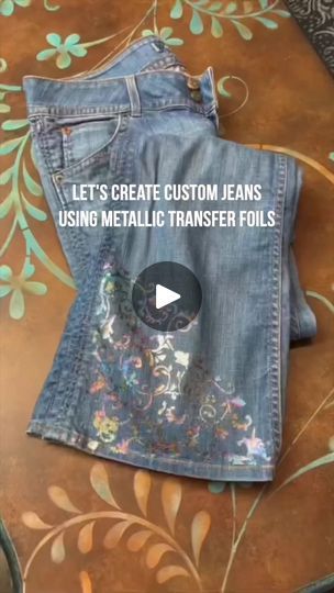 286K views · 3.9K reactions | Let's create some custom stencilled and foiled jeans 😍

#upcyclingideas #diycrafts #craftingideas #metallicfoils #foils #transferfoil #upcycledfashion | Artistic Painting Studio | Billie Eilish · BIRDS OF A FEATHER Foil Art Projects, Clothing Upcycle, Artistic Painting, Deco Foil, Holiday Clothing, Sewing Basket, Upcycled Clothes, Custom Jeans, 2024 Christmas