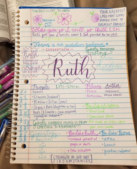 Ruth In Bible, Sadie Robertson Bible Notes, Bible Study Organization Ideas, Ruth 2 Bible Journaling, The Book Of Ruth Bible Study, Ruth Verses, Ruth Bible Study Notes, Bible Study Notes Journal Ideas, Book Of Ruth Bible Journaling