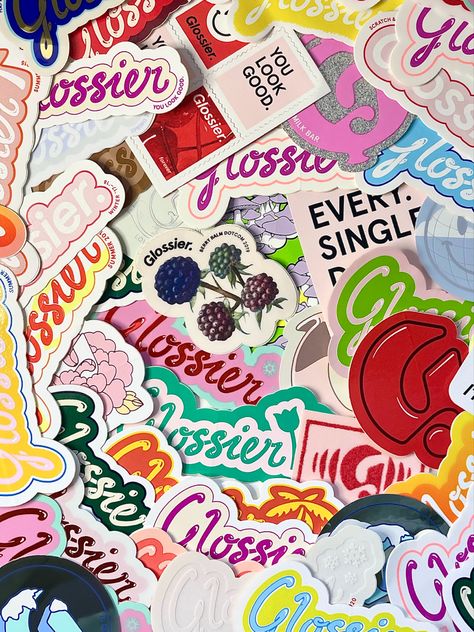 Stickers Sheet Aesthetic, Glossier Merch, Glossier Poster, Glossier Wallpaper, Glossier Pink Pouch, Glossier Branding, Macbook Screensavers, Skincare Stickers, Glossier Packaging