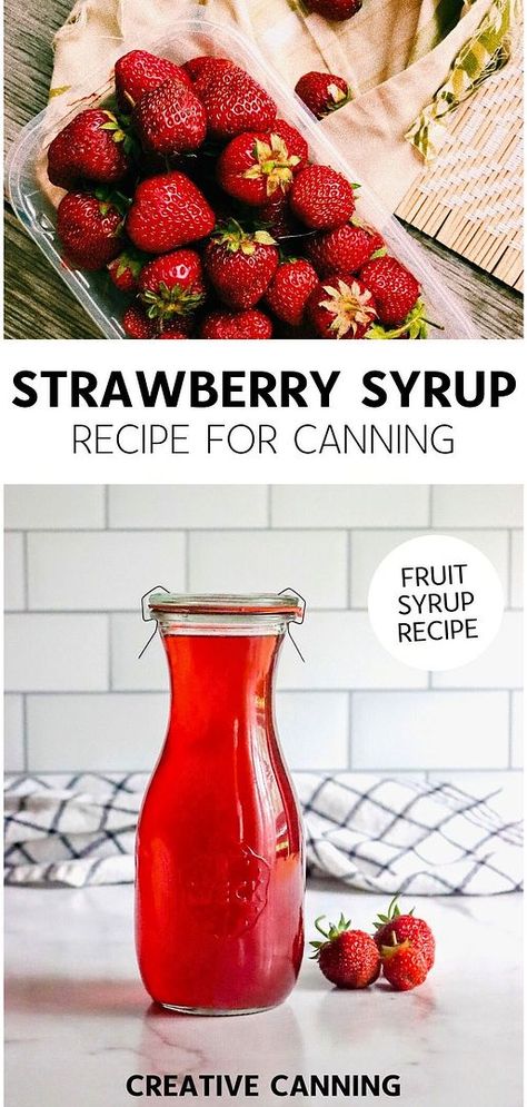 Enjoy the best of Canning Syrup & Fruit Syrup Recipes with this strawberry syrup recipe for canning. This simple recipe ensures your syrup is perfect for pancakes, milkshakes, and more. Enjoy the fresh taste of strawberries all year. Find more fruit preserves, water bath canning recipes, and canning recipes for beginners at creativecanning.com. Mixed Berry Syrup Canning Recipe, Strawberry Top Syrup Canning, Canning Fruit Syrup, Canning Strawberry Syrup, Strawberry Canning Recipes, Strawberry Syrup For Pancakes, Strawberry Canning, Canning Recipes For Beginners, Fruit Syrup Recipe