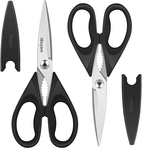 Kitchen Shears, iBayam Kitchen Scissors Heavy Duty Meat Scissors Poultry Shears, Dishwasher Safe Food Cooking Scissors All Purpose Stainless Steel Utility Scissors, 2-Pack, Black Black Kitchen Accessories, Kitchen Shears, Kitchen Utensil Set, Kitchen Scissors, Ceiling Fan In Kitchen, Food Cooking, Poultry Recipes, Utensil Set, Stainless Steel Kitchen