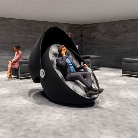 Reading pods for better focus Nap Pod, Sleep Pod, Furniture Design Competition, Sleeping Pods, Pod Chair, Sensory Deprivation, Office Couch, A Barrier, Power Nap