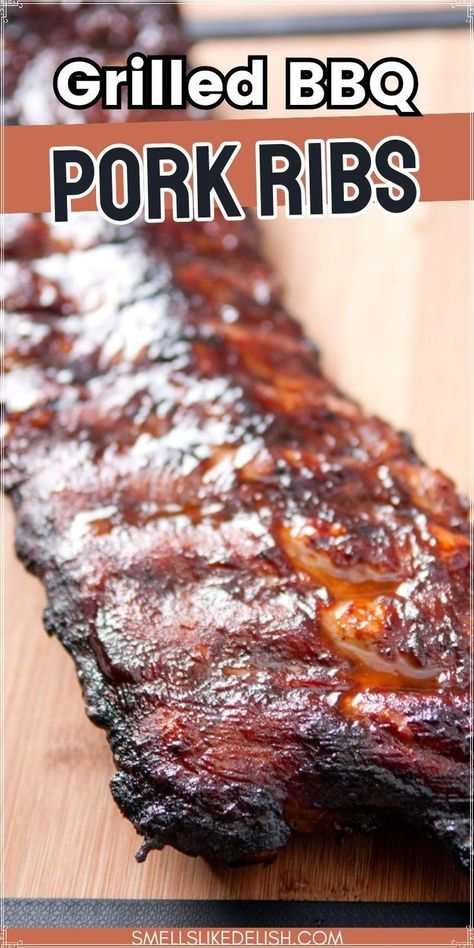 Fire up the grill for a taste of summer with these incredibly  flavorful Grilled BBQ Pork Ribs! This recipe transforms humble pork ribs  into a finger-licking good main course perfect for backyard barbecues,  potlucks, or a casual summer dinner.  The ribs are seasoned with a smoky  spice rub, grilled to tender perfection, and then generously basted with  your favorite BBQ sauce, creating a delightful harmony of smoky, sweet,  and savory flavors. Pork Ribs Bbq Grill, Bbq Pork Ribs On The Grill, Babyback Ribs Grilled, Pork Spare Ribs Grilled, Pork Ribs On The Grill, Bbq Ribs On The Grill, Frozen Casserole Recipes, Casual Summer Dinner, Grilled Pork Ribs