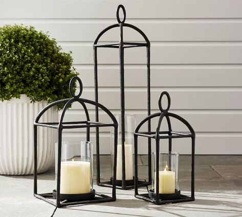 Candle Holders, Votives Candles & Candlesticks | Pottery Barn Mini Lanterns, Large Lanterns, Small Lanterns, Outdoor Lantern, Iron Lanterns, Outdoor Candles, Selling Candles, Metal Lanterns, Patio Lighting