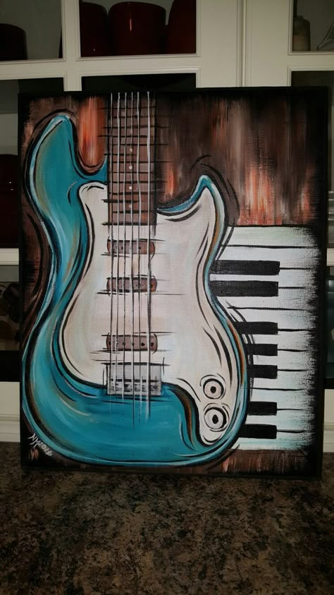 Music Art Painting Creative, Acrylic Guitar Painting, Guitar Drawing Art Paintings, Easy Music Paintings, Painting Ideas On Canvas For Men, Music Painting Ideas Easy, Music Painting Ideas On Canvas, Painting Ideas Music, Guitar Painting Canvas