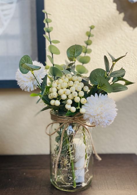 Mason Jars Flowers, Fresh Flowers In Mason Jars Simple, Mason Jar Hydrangea Centerpieces, Mason Jar Fake Flower Arrangements, Simple Mason Jar Centerpieces Flowers, Mason Jars Flowers Centerpiece, Flower Arrangement In Mason Jars, Artificial Flowers In Mason Jars, Wedding Flowers In Jars