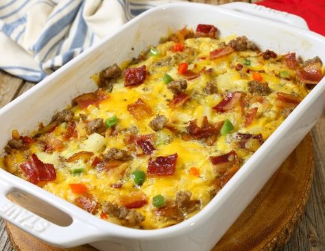 Fully Loaded Cheesy Breakfast Casserole - Recipes | Jones Dairy Farm Hawaiian Dinner, Cheesy Breakfast Casserole, Egg Bake Casserole, Cheesy Breakfast, Breakfast Sliders, Tater Tot Breakfast Casserole, Eggs Scrambled, Breakfast Egg Casserole, Tater Tot Breakfast