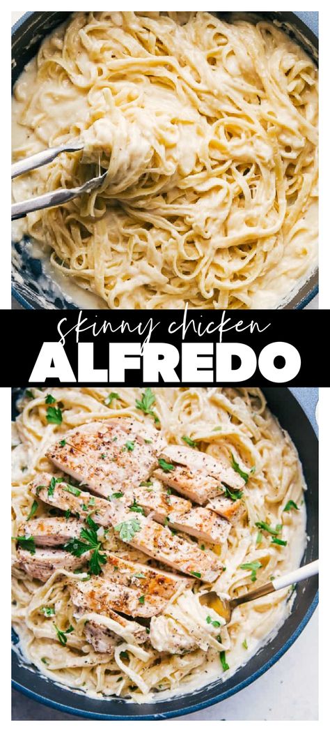 Skinny Alfredo Sauce Skinnytaste Alfredo Sauce, Low Calorie Chicken Alfredo, Healthy Chicken Alfredo Recipe, Low Fat Alfredo Sauce, Healthy Alfredo Sauce Recipe, College Dinner, Healthy Alfredo Sauce, Healthy Chicken Alfredo, Quick Pasta Recipes