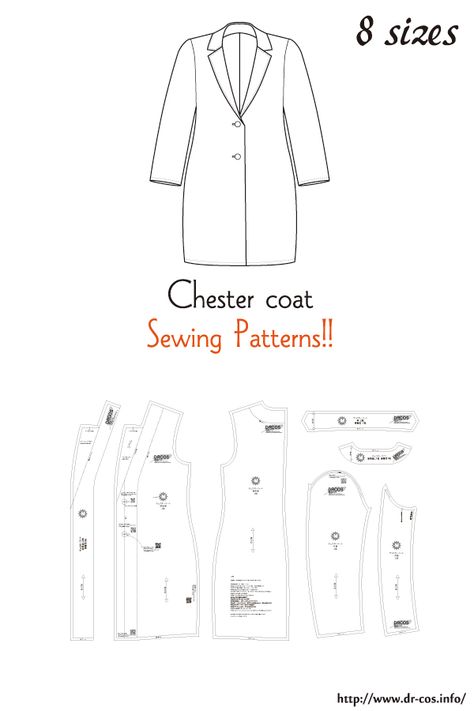 This is the pattern of a Chester Coat. cm size(A4 size) Children's-120,140/Ladies'-S,M,L,LL/Men's-L,LL Women's Coat Pattern, Coat Sewing, Simple Dress Pattern, Japanese Sewing Patterns, Coat Pattern Sewing, Costura Fashion, Free Sewing Patterns, Crochet Blanket Pattern, Jacket Pattern Sewing