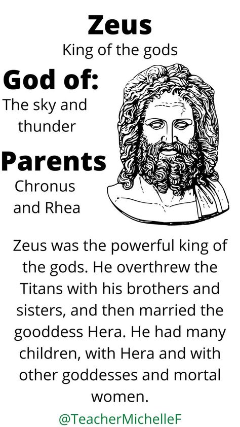 Some basic information about the king of the Greek gods, Zeus. The Greek myths are a fun way for children learning English as a foreign or second language to practice their reading skills. These entertaining stories as a good introduction to early European literature and history. Greek Myths For Kids, Greek Gods Zeus, Greek Mythology Zeus, European Literature, Zeus Greek, Greek Stories, Myth Stories, Zeus Children, God Zeus