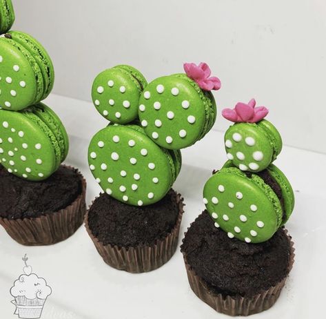 Macaron Cupcakes, Cactus Cupcakes, Macaron Filling, Cactus Cake, Amazing Food Decoration, Cactus Party, Mexican Party Theme, Taco Party, Twin First Birthday