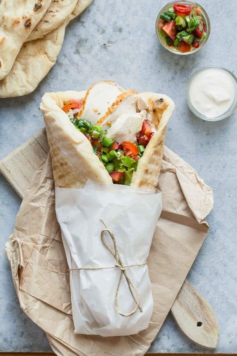 Homemade Flatbread, Creamy Yogurt, Chicken Wrap, Fresh Asparagus, Fresh Salsa, Yogurt Sauce, Sunday Roast, Pita Bread, Vegetable Seasoning