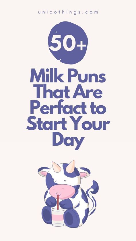 Pour yourself a glass of laughter with these funny and hilarious Milk puns that will let the laughter milk-shake up your life. Milk Puns, Cow Puns, Witty Comebacks, Double Entendre, Milk Shake, Brighten Your Day, Puns, Cow, To Start