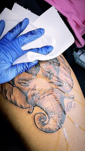 Elephant Thigh Tattoo, Hip Thigh Tattoos, Black Girls With Tattoos, Hip Tattoos Women, Leg Tattoos Women, Dope Tattoos For Women, Elephant Tattoo, Cute Tattoos For Women, Discreet Tattoos