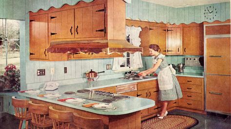 Historic Kitchen, Vintage Kitchen Gadgets, Casa Retro, 1950s Kitchen, Kitchen Retro, Deco Retro, Vintage Room, Vintage Interiors, Retro Home Decor