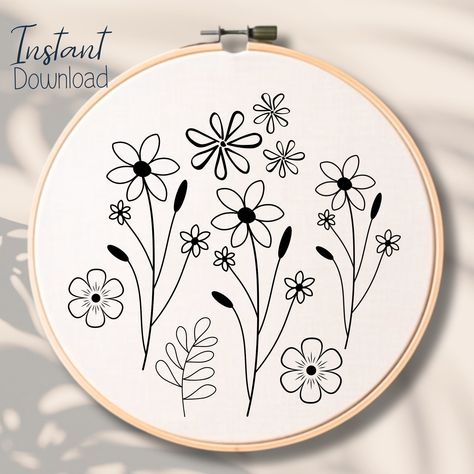 An easy to follow, spring flowers hand embroidery template. ⭐WHAT YOU WILL RECEIVE⭐ You will receive a PDF file, instantly available and ready to print. The embroidery design is already scaled to fit 3", 4", 5", 6", 7",8" hoops.  So all you need to do, is choose your size option, print and then transfer onto fabric using your preferred method. A Hints & Tips sheet is included but not a specific guide. The design can be used to create your own hoop art or embroidered gifts. You can even get creat Wild Flower Embroidery, Diy Spring Decor, Flowers Hand Embroidery, Embroidery Guide, Spring Gift Ideas, Beautiful Flower Drawings, Flower Drawings, Embroidery Download, Spring Decor Diy