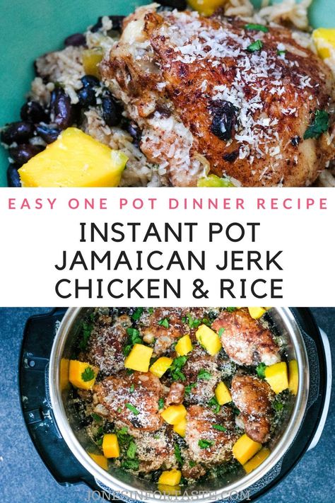 Jerk Chicken Black Beans And Rice, Mango Jerk Chicken, Jerk Chicken With Rice And Beans, Jamaican Instant Pot Recipes, Jerk Rice And Beans, Instapot Jerk Chicken, Summer Instant Pot Recipes Chicken, Instapot Chicken Rice Recipes, Jerk Chicken Instant Pot