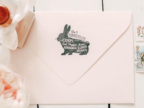 Bunny Rabbit Return Address Stamp, Personalized Rubber Stamp, Pet Rabbit Stamp, Farm Rubber Stamp Wed Invitation, Rabbit Stamp, Rabbit Wedding, Invitations Graduation, Stamp Personalized, Paper Peach, Custom Return Address Stamp, Invite Ideas, Return Address Stamp