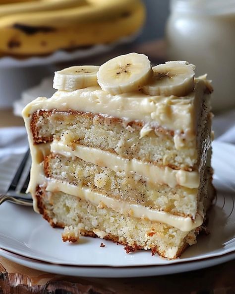 Banana Cake with Cream Cheese Frosting | Easy Recipe Cream Cheese Frosting Easy, Creamy Frosting, Cake With Cream Cheese, Banana Recipes, Banana Cake, Cheese Frosting, Dessert For Dinner, Cream Cheese Frosting, Cooking And Baking