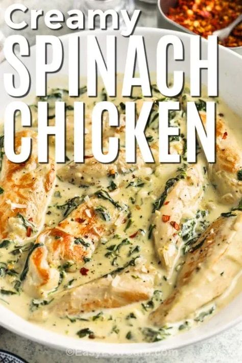 Spinach Parmesan Chicken, Cream Of Spinach Chicken, Keto Chicken And Spinach Recipes, Chicken Spinach Cream Cheese Recipes, Creamy Chicken And Spinach Recipes, Chicken Breast Spinach Recipes, Chicken Breast Cream Cheese Recipes, Spinach Cream Cheese Chicken, Smothered Creamed Spinach Chicken Recipe