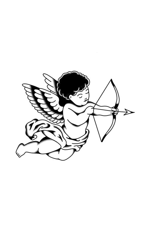 Old Angel Tattoo, Old School Angel Tattoo, Cupid Tattoo, Abstract Tattoo Ideas, Illusion Tattoos, Tato Dada, Optical Illusion Tattoos, American Traditional Tattoo Ideas, Cherub Tattoo