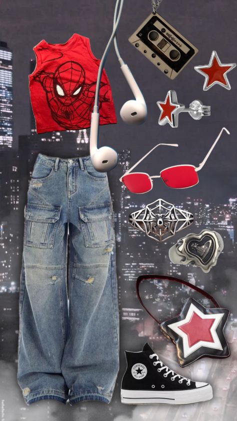 #outfitinspo #spiderman #art #red#ootd#ootdinspo #star#stargirl#spidermanaesthetic Aesthetic Red Outfits, Red Outfit Inspiration, Red Ootd, Spiderman Outfit, Punk Style Outfits, Red Outfits, Mood Clothes, Aesthetic Red, Top Clothing