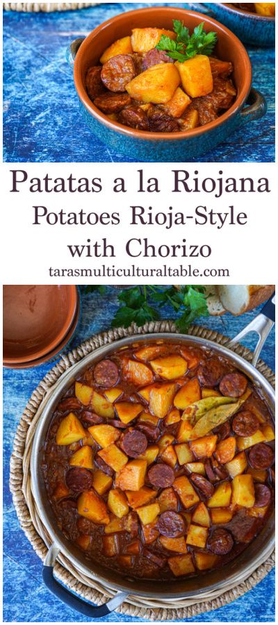 A recipe for Patatas a la Riojana (Potatoes Rioja-Style with Chorizo)- Tara's Multicultural Table- Potatoes are simmered in a pimentón (paprika) stew with slices of Spanish chorizo. Pizza Chorizo, Chorizo Potato, Spanish Chorizo, Sausage Meat, Chorizo And Potato, Rioja Spain, Vegetable Appetizers, Latin American Recipes, Chorizo Recipes