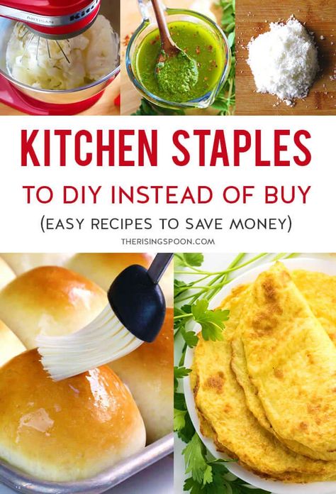 Is your kitchen decently stocked with basic food ingredients? Then you're ready to make loads of pantry staples that will save you money and keep your family well-fed. I'm sharing 100+ homemade recipes for foods you likely already buy from the store, so pick a few of your favorites to DIY, and add them to your meal plan this week. Homemade Pantry Items, Homemade Staple Recipes, Pantry Staples Recipes, Homestead 101, Survival Recipes, Homestead Diy, Pantry Meals, Kitchen Hacks Food, Dude Food