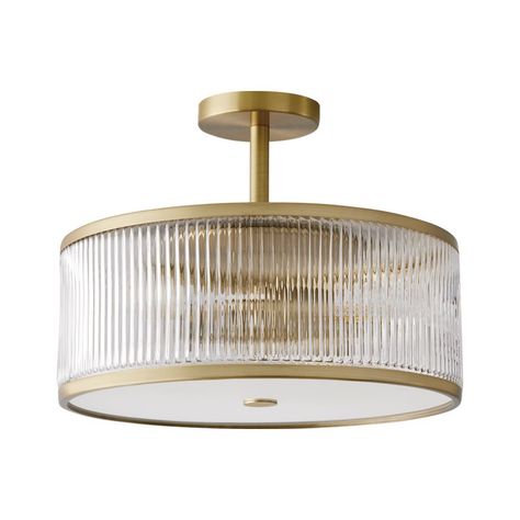 Ashbury 15-Inch 3-Light Round Flush Mount With Reeded Clear Glass and Brushed Brass Finish Modern Farmhouse Flush Mount Lighting, Cottage Lighting, Light Fixtures Bathroom Vanity, Vanity Light Fixtures, Adjustable Lamps, Room Renovation, Light Fixtures Flush Mount, Lamp Black, Semi Flush Mount Lighting