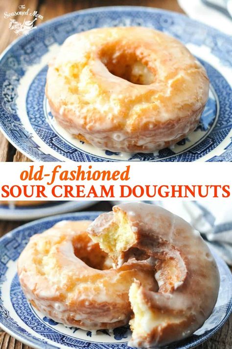 Sour Cream Glazed Doughnut, How To Make Cake Donuts At Home, Sour Cream Donuts Old Fashioned, Baked Old Fashioned Donut Recipe, Home Made Donuts Recipe, Baked Cake Donut Recipe, Old Fashioned Donuts, Donuts At Home, Donuts Homemade