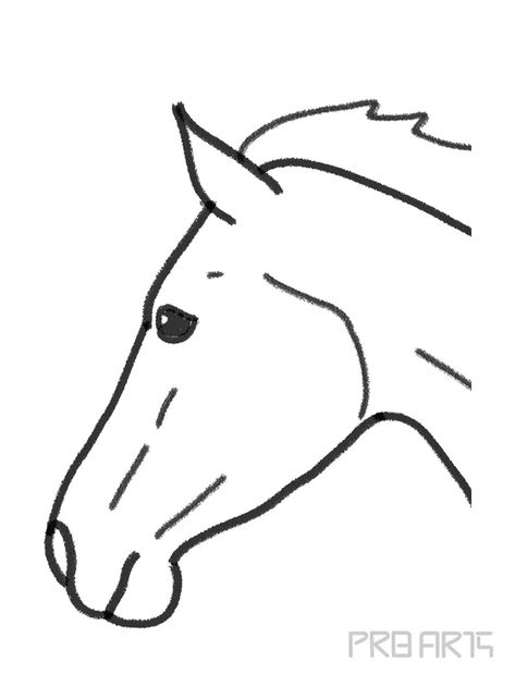 Horse Head Drawing Easy - PRB ARTS Horse Head Outline Simple, Printable Horse Head Template, Horse Drawing Easy Simple, Horse Head Template Free Printable, Horse Head Drawing Tutorial, Horse Head Drawing Easy, Horse Patterns Printable, How To Draw A Horse Head, Horse Sketch Easy