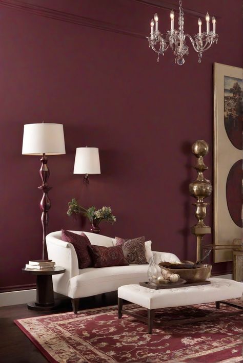 interior design,home decor,wall paint,color matching,space planning,home decorating,home interior Burgundy Walls Living Room, Red Wall Paint, Burgundy Room, Burgundy Living Room, Burgundy Walls, Light Oak Floors, Oxblood Color, Home Library Design, Living Room Red