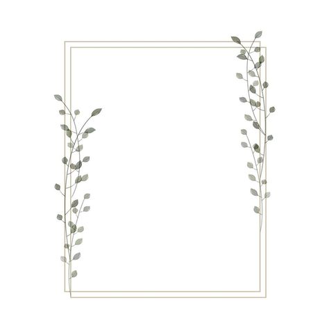 Rectangular frame in rustic, minimalistic and watercolor style. Geometric border with watercolor branches and leaves. Modern frame for design wedding invitation and greeting card. Vector Flower Border Design Simple, Page Borders Design Simple, Assignment Decoration Ideas, Leaves Border Design, Simple Border Designs For Projects, Card Border Design, Simple Border Designs, Page Borders Design Handmade, Starbucks Drawing